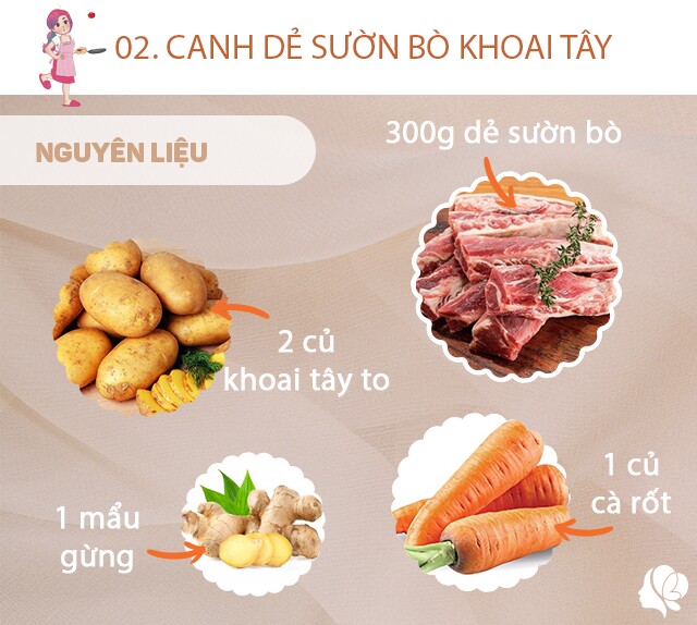 Chuẩn bị: 300g thịt dẻ sườn bò, 1 củ cà rốt, 2 củ khoai tây to, 1 mẩu gừng, vài tép tỏi, bột canh, dầu ăn.