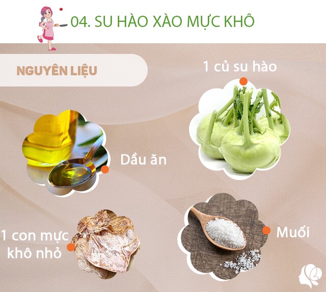 Nguyên liệu: 1 con mực khô nhỏ cỡ bàn tay - Su hào: 1 củ - 1/2 củ cà rốt - 1 nhánh gừng, 2 củ hành khô, 2 nhánh hành lá, 2 cây rau mùi - Muối, đường, rượu trắng, dầu ăn, mì chính, tiêu.