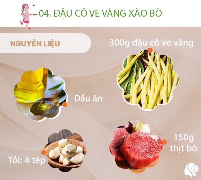 Chuẩn bị: 150g thịt bò, 300g đậu cô ve, dầu ăn, tỏi, gừng, muối.