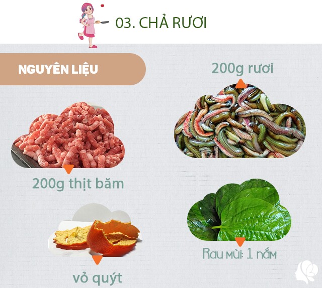 Nguyên liệu: - Rươi: 200g - Nạc vai xay: 200g - Giò sống: 80gr (giúp dính kết mặt chả chắc hơn, nếu nướng bằng nồi chiên không dầu mặt chả đẹp luôn) - Vỏ quýt: quả nhỏ lấy 1/2 quả (đừng tham mà đắng nhé) - Khế chua: 1/2 quả vừa, nếu quả to hơn lấy 1/3 quả - Ớt: 1 - 2 quả - Trứng gà: 3 quả - Lá rươi: 1 bó nhỏ (bao gồm hành, răm, thì là, lá lốt, lá gừng, có thể cả lá gấc, lá ớt và khế chua).