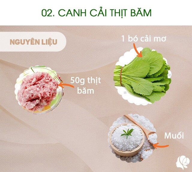 Chuẩn bị: 1 bó cải mơ, 50g thịt băm, chút muối.