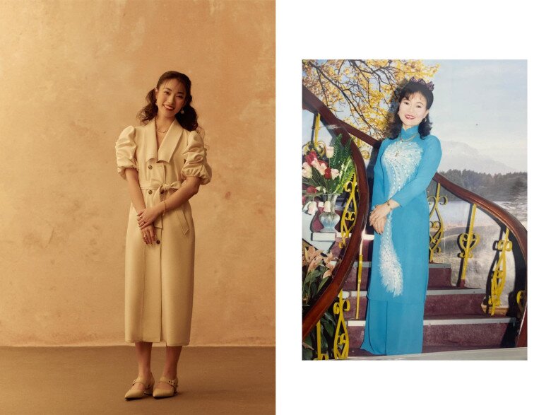 “Mái tóc phi dê (uốn xoăn) huyền thoại của các mẹ những năm 70-80-90. Lúc đó, dụng cụ làm tóc vẫn thô sơ, nên một lần làm tóc là mất cả ngày tỉ mẩn, hoặc làm thủ công bằng cách hơ đũa lên bếp, uốn từng cọng. Kỷ niệm đẹp ha”, nữ MC cho biết.