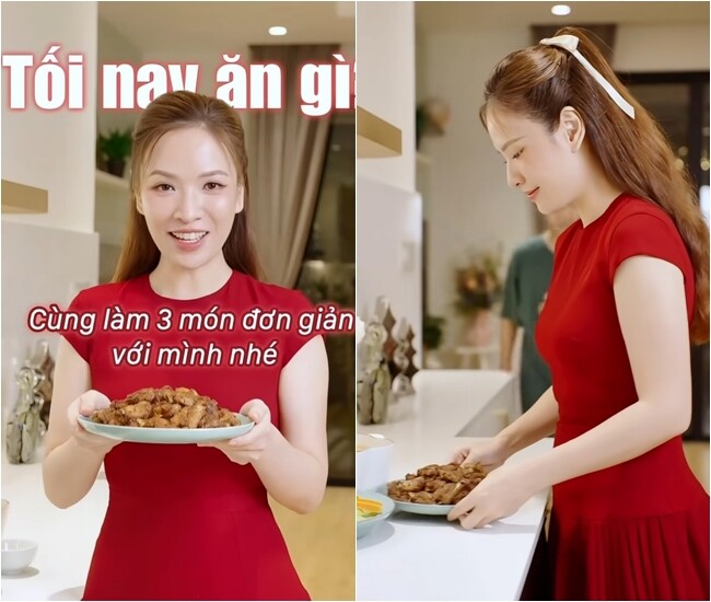 Đan Lê làm những món ăn không quá cầu kỳ mà đủ dinh dưỡng cho cả nhà gồm: Sườn xào chua ngọt, canh dưa bò và rau củ luộc.