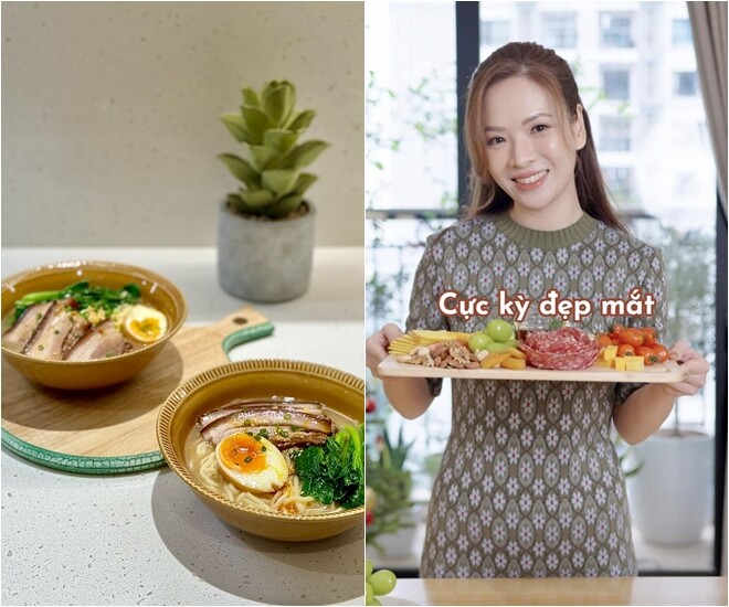 Đan Lê còn làm món mì Ramen với nước xương ninh 12 tiếng đồng hồ, thịt hầm nhừ ướp qua đêm. Cô cho rằng: Nếu không yêu thì không thể nấu bát mì quá kỳ công như thế này được. Bà mẹ 2 con cũng hướng dẫn các bà nội trợ chuẩn bị một bữa nhậu nhanh mà đẹp mắt.