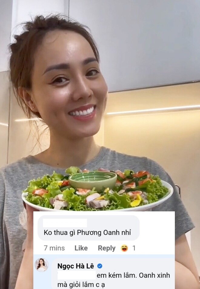 Có bình luận còn cho rằng bà xã Công Lý “không thua gì Phương Oanh”. Tuy nhiên vợ danh hài đã đáp lại khéo léo: “Em kém lắm. Oanh xinh mà giỏi lắm ạ”.