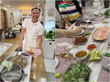 Vợ cũ Đàm Vĩnh Hưng khoe cơm tối tại tư gia của Vy Oanh, được đích thân đại gia Lê Thiện trổ tài