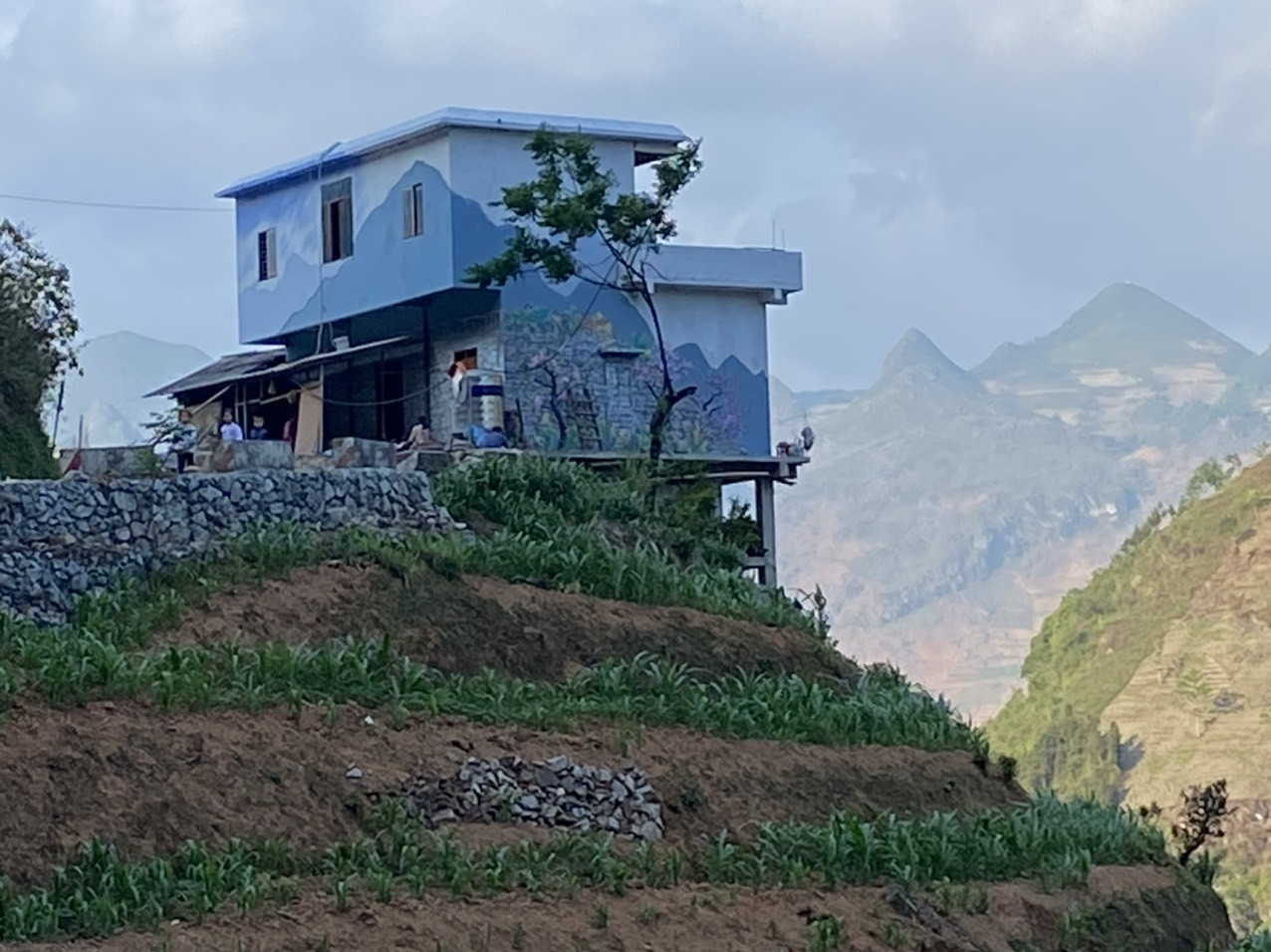 Những ngôi nhà nằm dọc đường quốc lộ 4C được trang trí tranh bích họa đẹp mắt