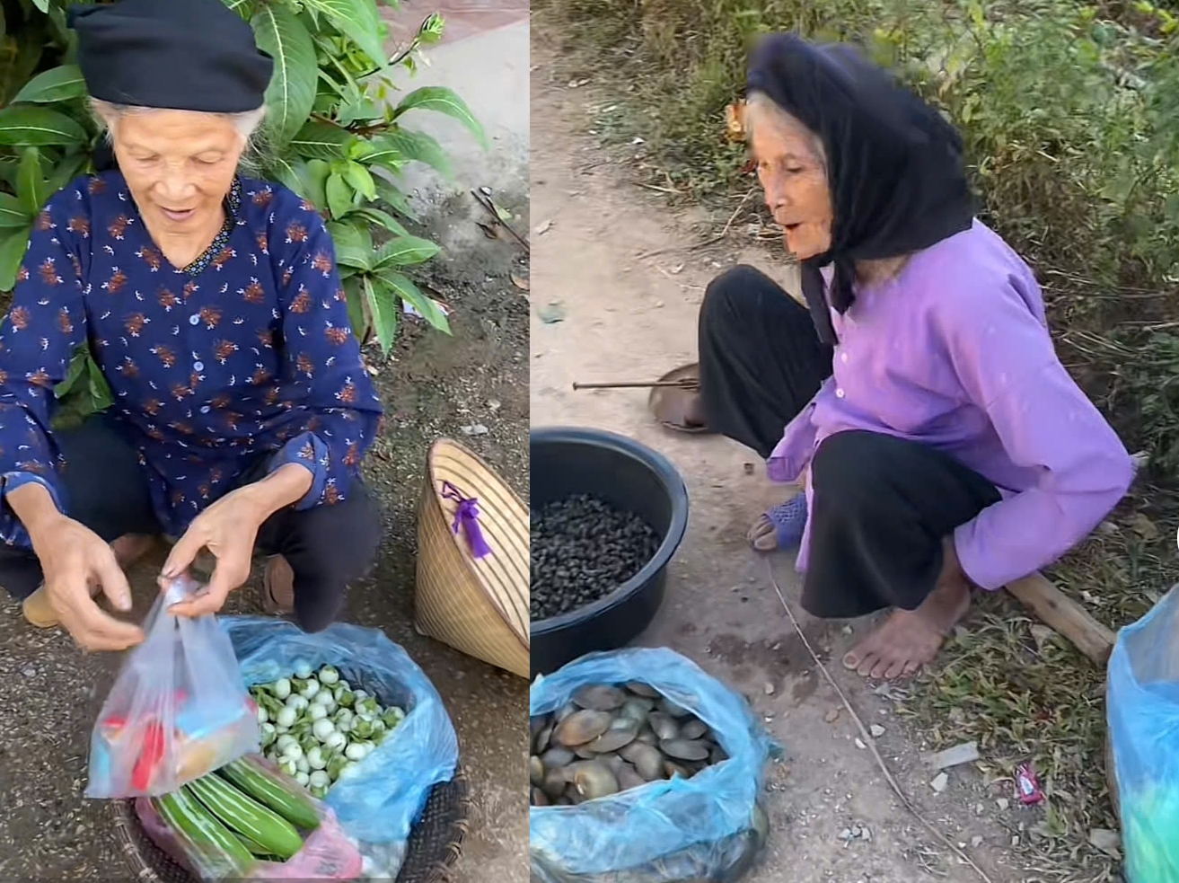 Mỗi ngày anh Hưởng đều mua rau giúp 2 cụ bà