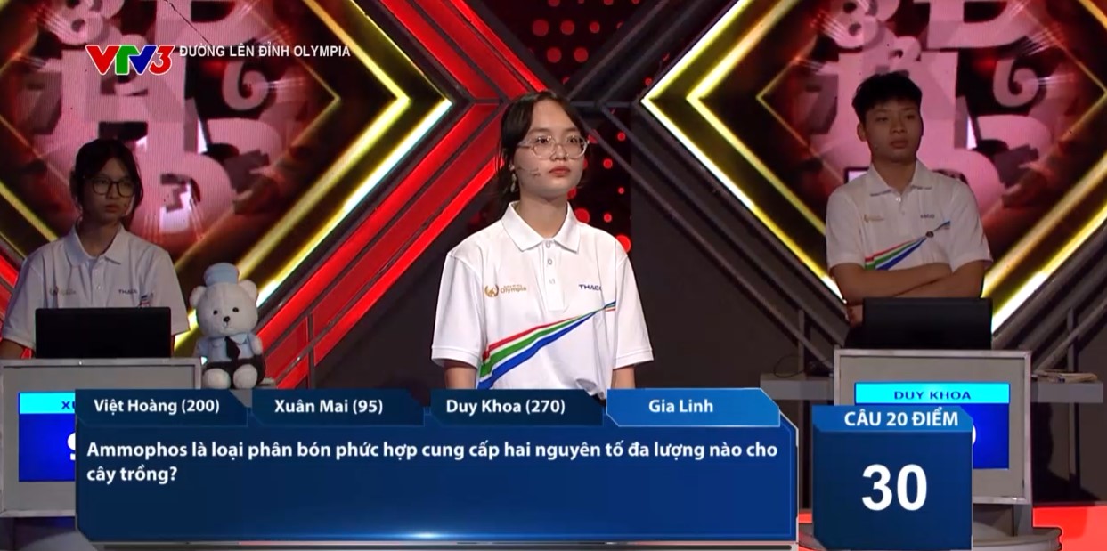 Gia Linh đã Về đích với 1 câu trả lời đúng. Xuân Mai đưa ra 1 đáp án chính xác, lấy đi của Gia Linh 20 điểm. Kết thúc lượt thi, Gia Linh có 50 điểm. 