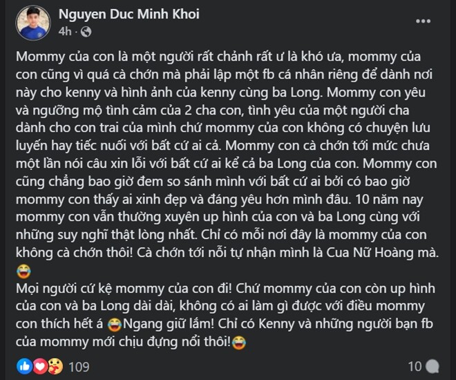 Bài viết được cho là của vợ cũ Nguyễn Long đăng tải thu hút nhiều sự chú ý. 