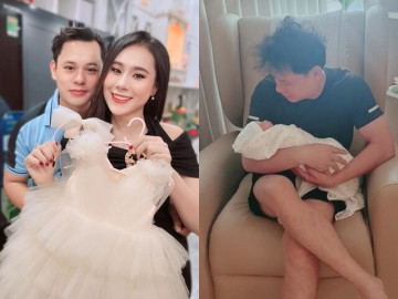 Hồ Bích Trâm khoe ái nữ tóc đen thui khác hẳn anh trai, ông xã doanh nhân đầu bù tóc rối chăm con mới chào đời