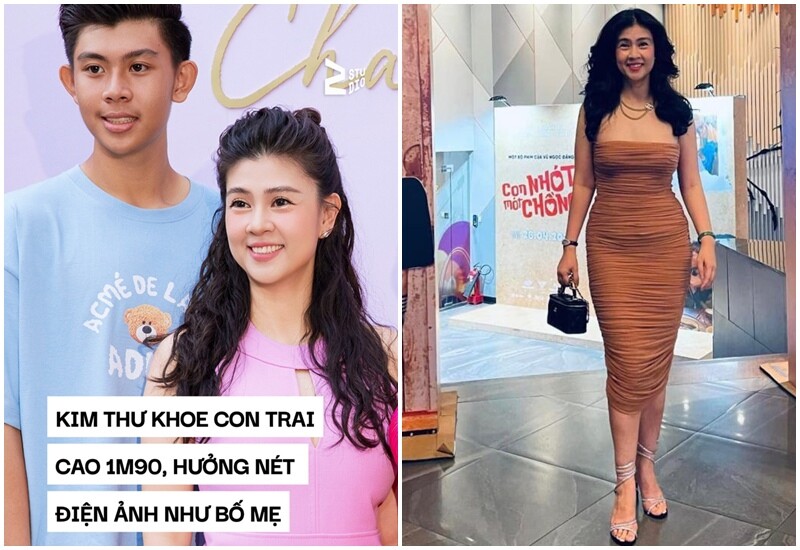 Diễn viên Kim Thư thường xuyên cho con xuất hiện tại các sự kiện, tiệc tùng của người thân và hai cậu nhóc luôn gây ấn tượng bởi chiều cao và gương mặt đậm nét Phước Sang.