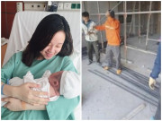 Yêu con - Sinh con lần 2 với chồng mới sau 8 năm đơn thân sang chảnh, Ly Kute giờ tay bế con cho bú, tay chốt gạch vữa cùng thợ xây