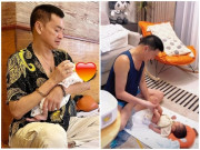 Yêu con - Cảnh bỉm sữa tuổi 65 của DV Quang Minh: Tự tay thay tã, ngắm nhìn vợ hotgirl kém 37 tuổi cho con bú đầy hạnh phúc