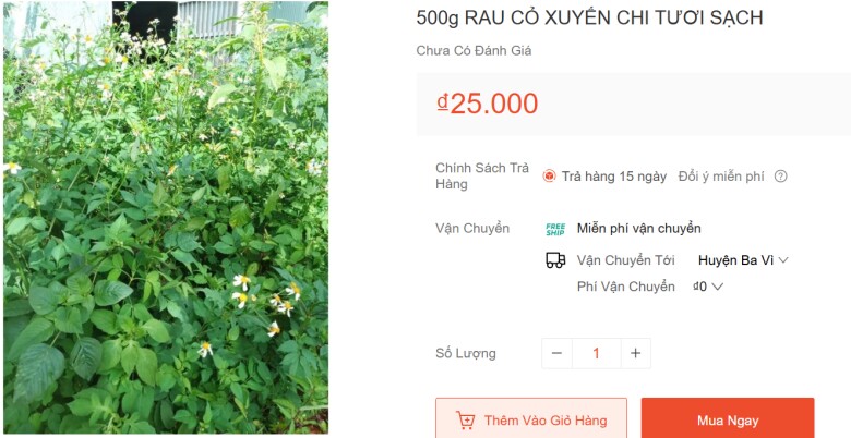 Xuyen chi vegetable being sold online