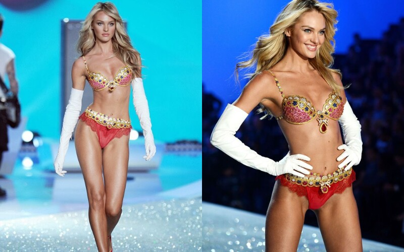 Năm 2013, Candice Swanepoel cũng được “chọn mặt gửi vàng” để mặc bộ Fantasy Bra với trị giá gần 10 triệu đô la. Bộ quần áo lót của cô nàng trình diễn được gắn 4,200 viên đá quý, mặt chuyền vàng 18 karat với 1 viên ruby 52 kara ở giữa. Đây cũng là bộ nội y đắt nhất thế g