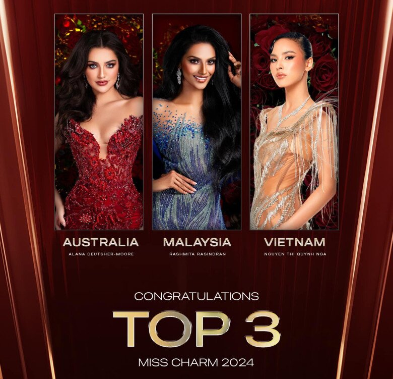  Top 3 Miss Charm 2024 gồm Australia, Malaysia và Việt Nam