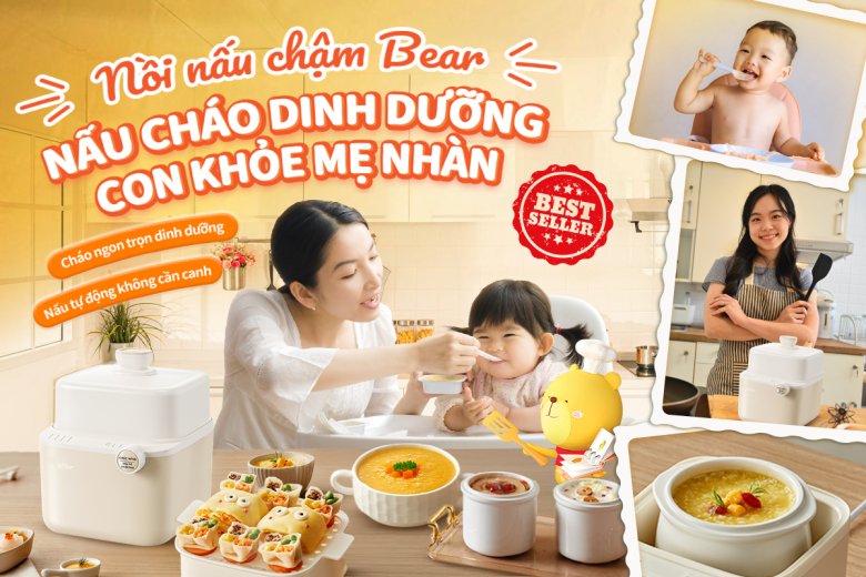 Nồi nấu chậm Bear là trợ thủ đắc lực cho mẹ trong việc nấu cháo ăn dặm cho bé, mẹ không cần canh trông nhờ chế độ tự động thông minh