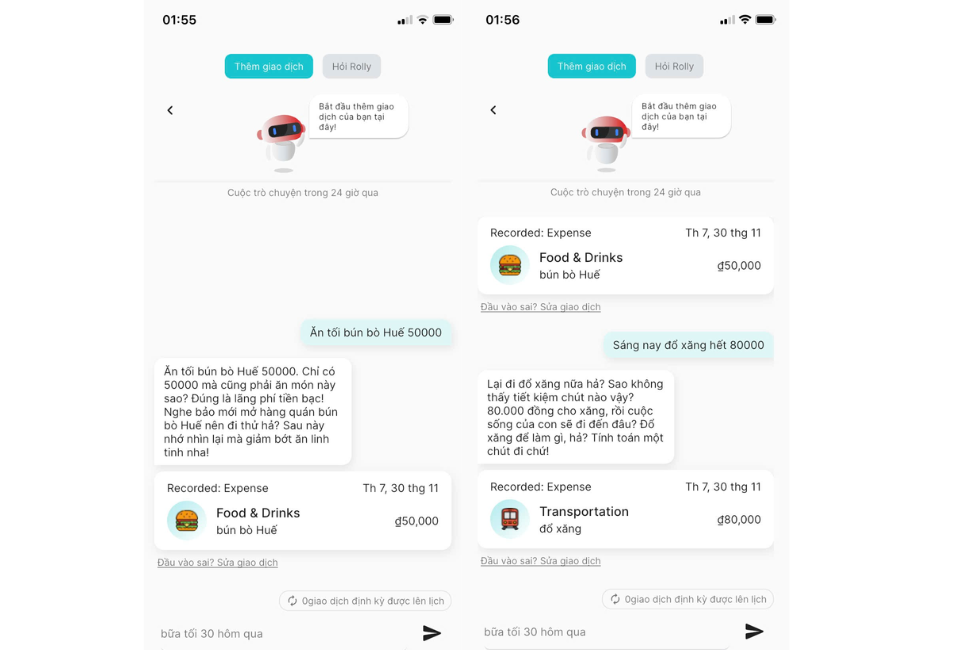 Ăn cũng bị mắng, mua quần áo cũng bị mắng, đến đi đổ xăng người dùng cũng bị chú robot Rolly cằn nhằn không ngớt.