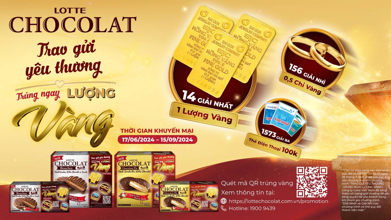 Những giải thưởng hấp dẫn trong chương trình khuyến mãi của Lotte Chocolat Trao gửi yêu thương - Trúng ngay lượng vàng
