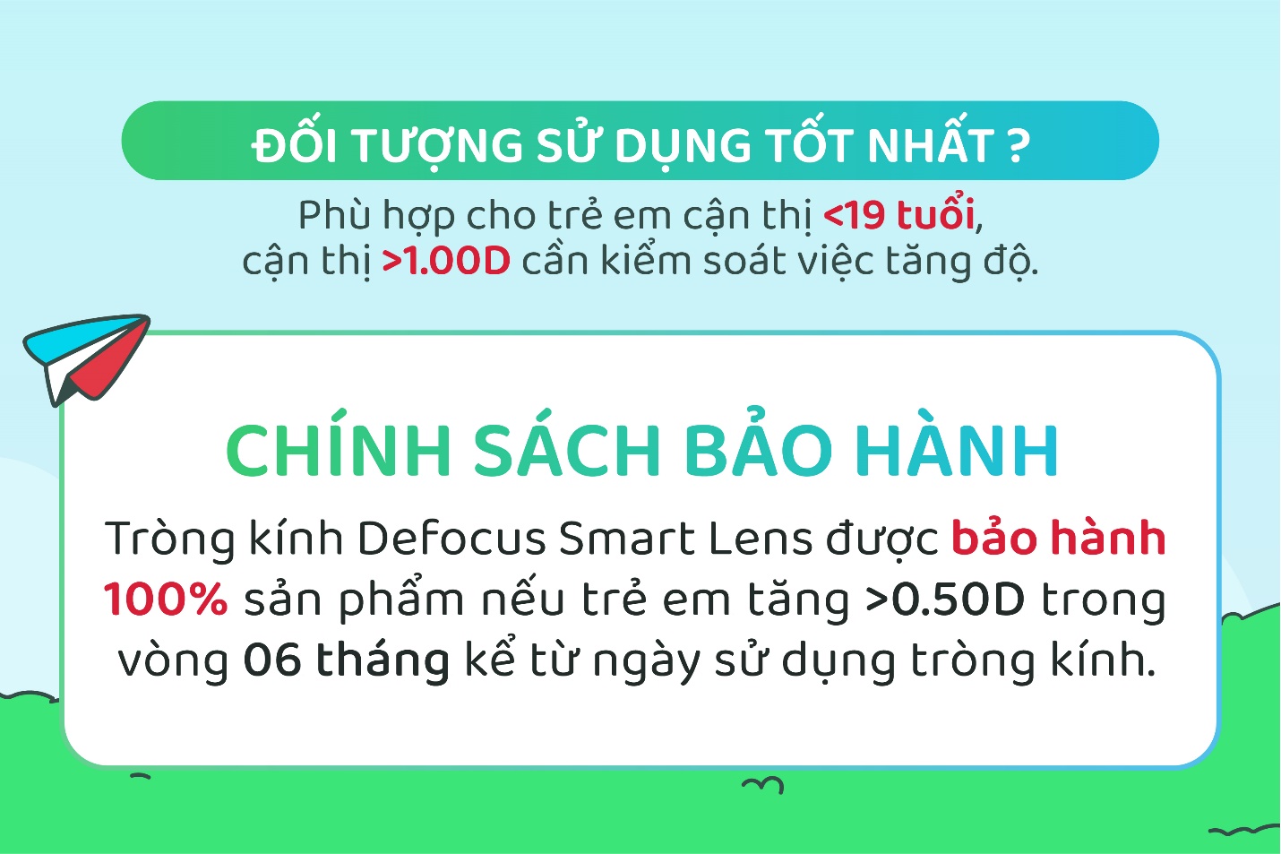 Defocus Smart Lens phù hợp cho trẻ dưới 19 tuổi, cận thị từ 1.00D trở lên