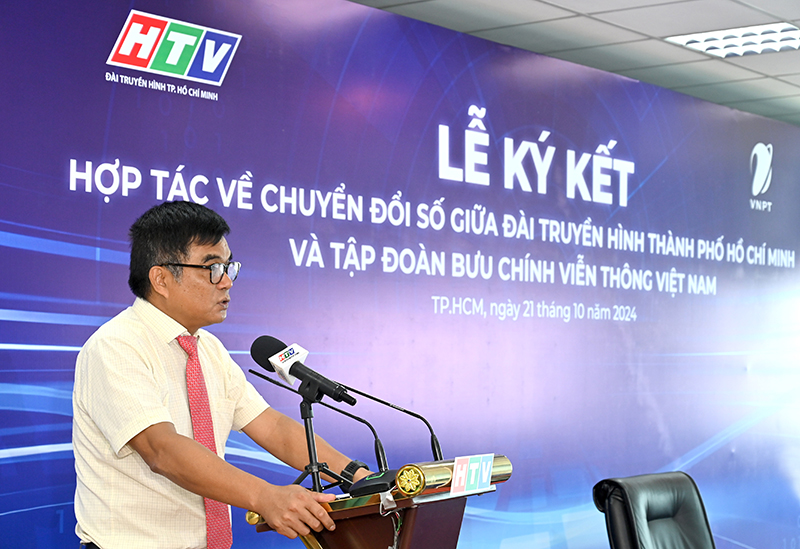 Ông Cao Anh Minh, Tổng giám đốc HTV phát biểu tại lễ ký kết