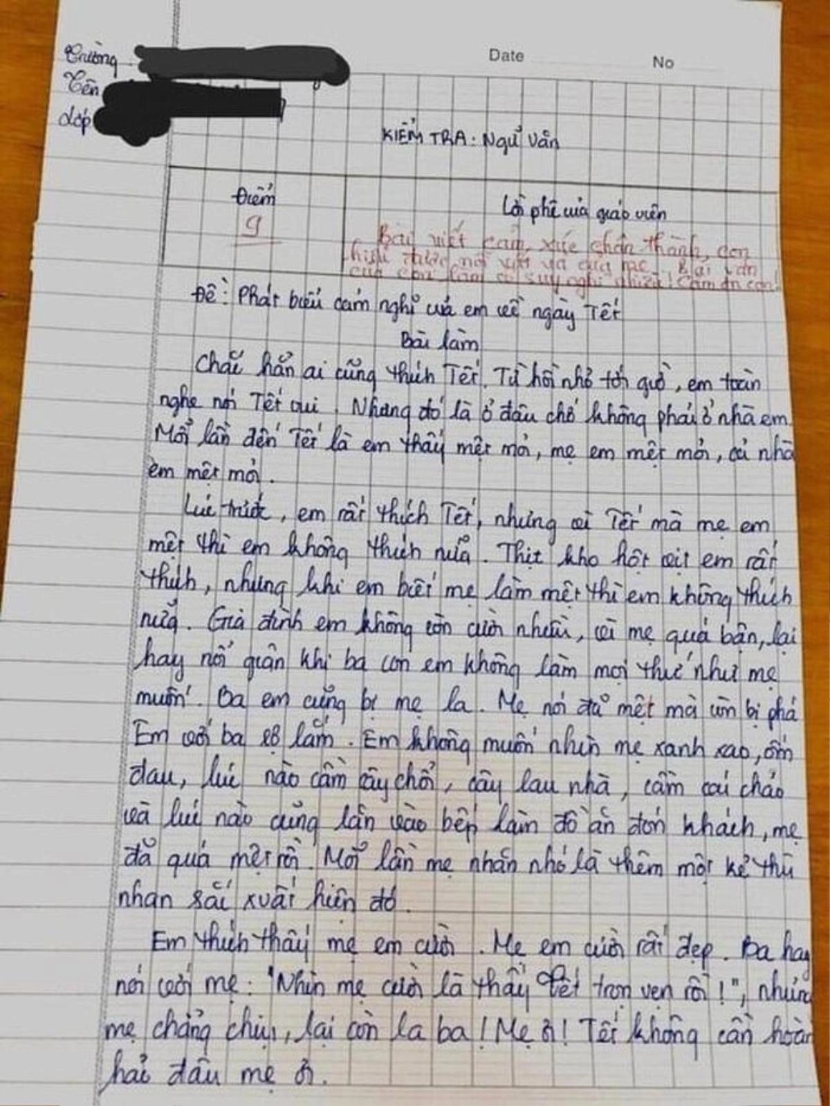 Bé học sinh viḗt văn phát biểu cảm nghĩ “em khȏng thích Tḗt”, cȏ giáo ᵭọc xong liḕn chấm ngay 9 ᵭiểm - 2