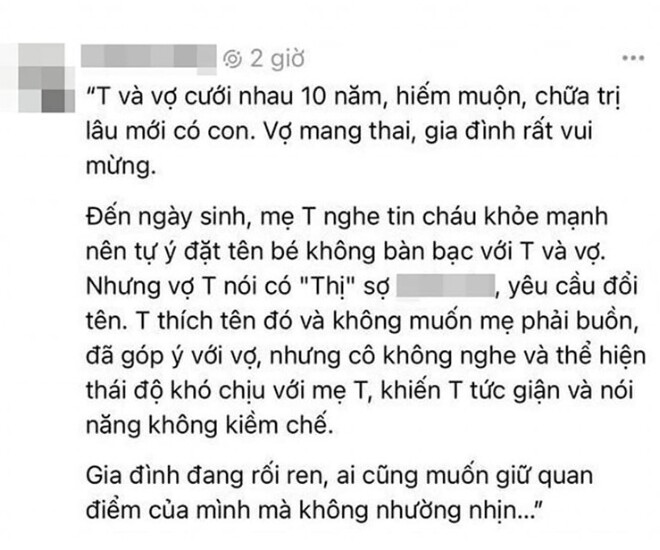 Hiếm muộn 10 năm mới có con, mẹ bỉm bức xúc mẹ chồng tự ý đặt tên cho cháu, còn lót “Thị” trong giấy khai sinh - 1