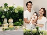 Yêu con - Nam diễn viên “Gia đình là số 1” Quang Tuấn làm tiệc đầy tháng cho con trai sơ sinh, mâm cúng màu xanh đẹp hút mắt