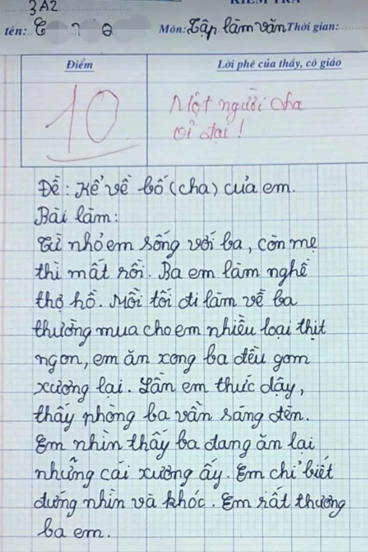 Viết vỏn vẹn 7 câu văn kể về bố, bé trai tiểu học đạt điểm 10, cô giáo đỏ mắt ngay từ dòng đầu tiên - 2