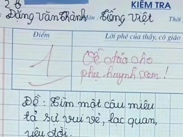 Cô giáo ra đề văn miêu tả sự lạc quan, bài làm của bé lớp 2 bị chấm 1 điểm, ai đọc cũng cười ngất