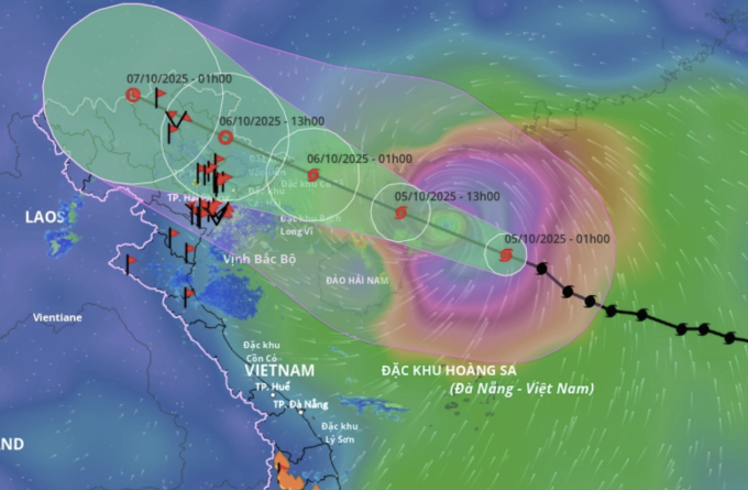 Dự báo hướng đi và vùng ảnh hưởng của bão Matmo. Ảnh: NCHMF