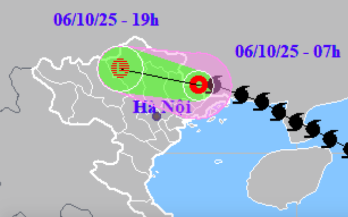 Bão số 11 Matmo đã suy yếu thành áp thấp nhiệt đới sáng nay 6-10. Ảnh: Trung tâm Dự báo khí tượng thủy văn quốc gia