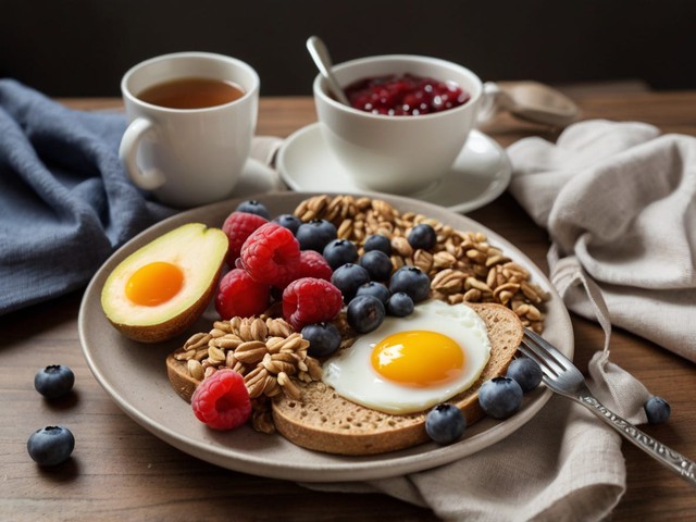 Nên ăn ngũ cốc nguyên hạt, protein nạc, các loại hạt vào bữa sáng.