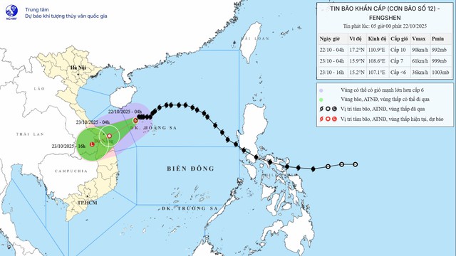 Bão số 12 di chuyển chậm lại, cách Đà Nẵng 310km.