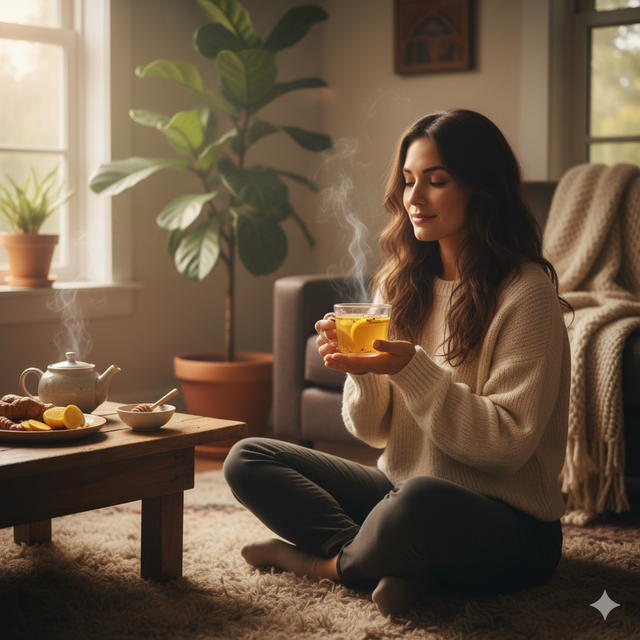 Uống tr&agrave; nghệ khi giao m&ugrave;a c&oacute; nhiều lợi &iacute;ch cho sức khỏe.