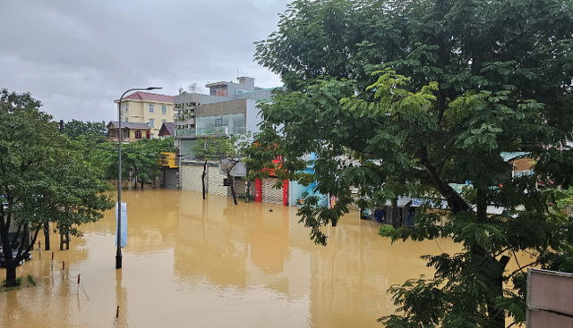 Đường Nguyễn Huệ nằm ở trung tâm TP Huế ngập sâu trong nước sáng 28/10. Ảnh: Hoàng Dũng