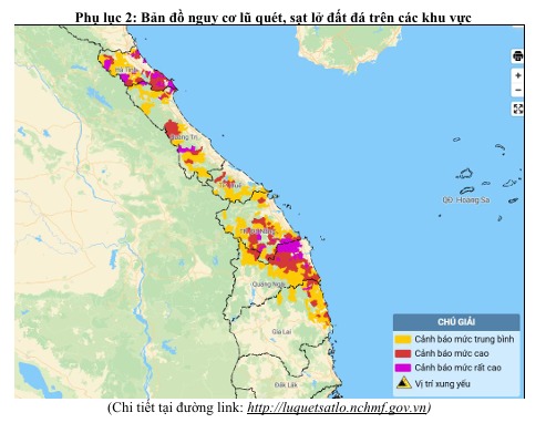 Bản đồ các điểm có nguy cơ cao xảy ra lũ quét, sạt lở đất.