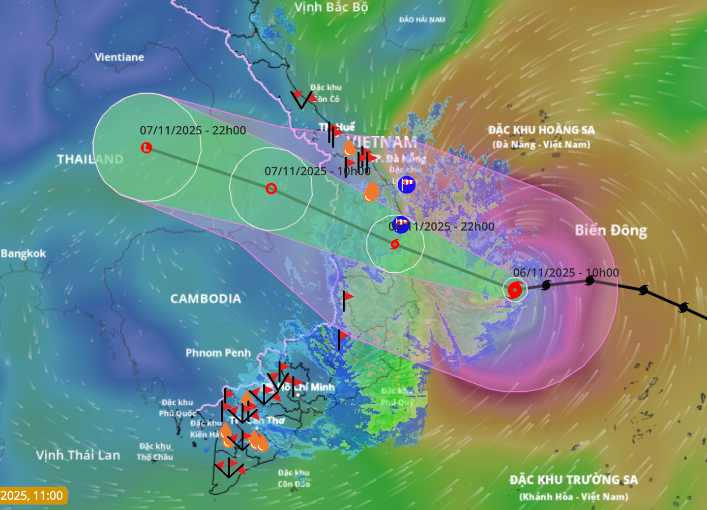 Vùng gió mạnh cấp 10-13, giật cấp 15-16 có thể mở rộng ra khu vực Phú Yên cũ.