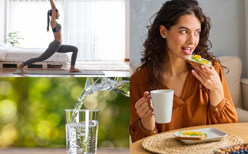 Uống nước, tập luyện nhẹ, tiếp xúc với ánh mặt trời, ăn sáng... là những thói quen tốt vào mỗi buổi sáng giúp dáng thon gọn...