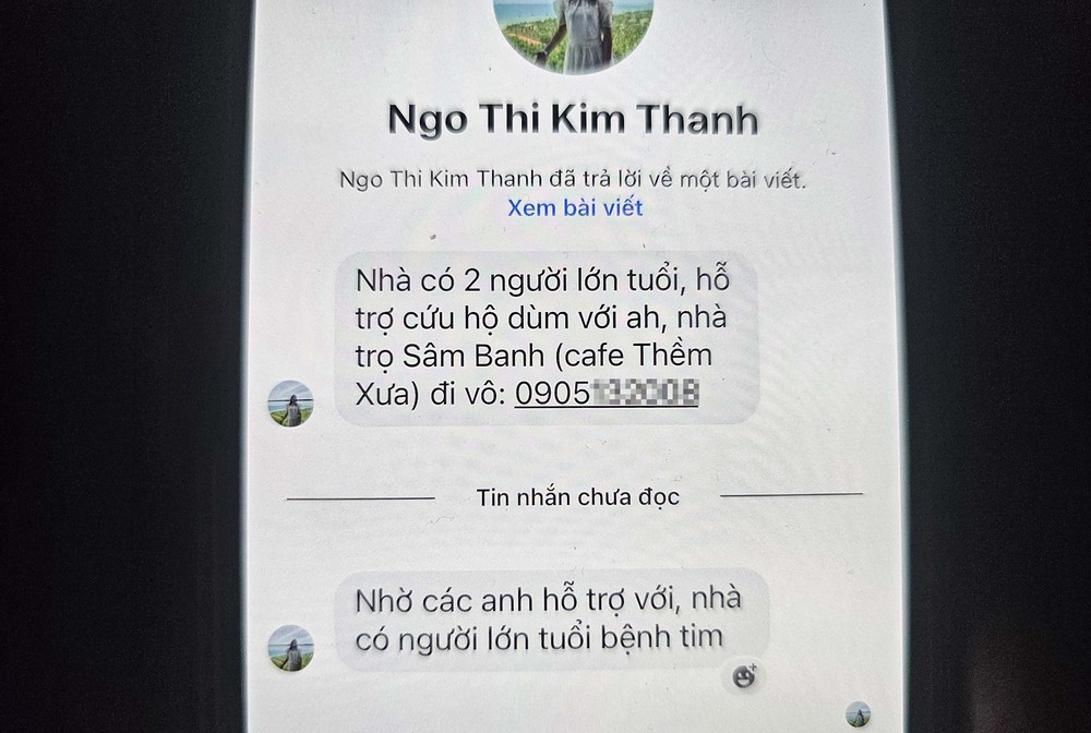 Chị Thanh nhắn tin xin cứu hỗ trợ. Ảnh: XH