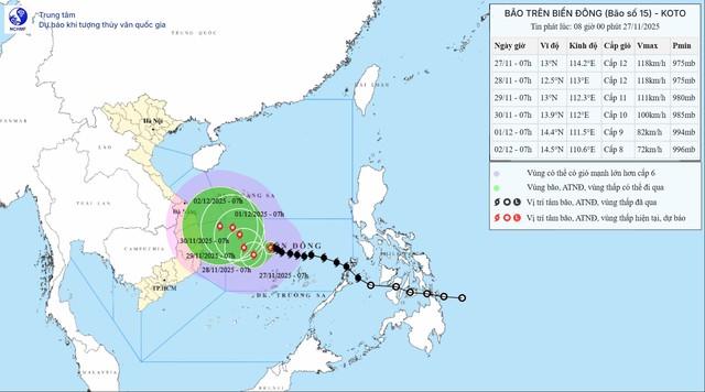 Bão số 15 diễn biến khó lường, có thể gây mưa lớn khu vực Nam Trung Bộ. Ảnh: NCHMF