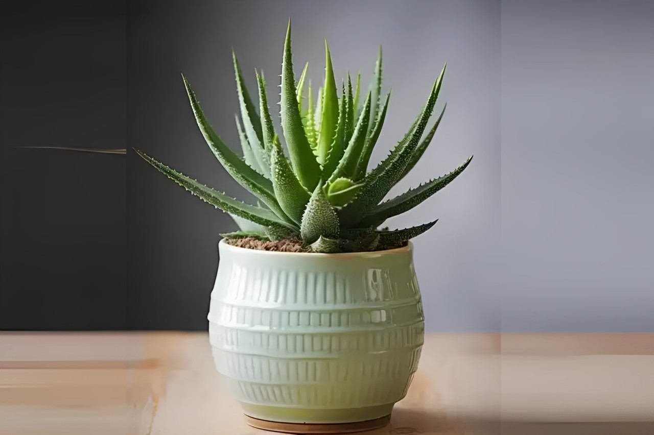 Chậu Lô hội với lá xanh mướt, mọng nước, biểu tượng của sức sống bền bỉ và may mắn. Ảnh: Baidu