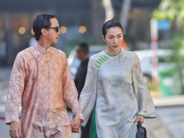 Vợ chồng Tăng Thanh Hà mặc đồng điệu ở lễ cưới Tiên Nguyễn