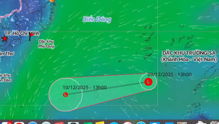 Dự báo vùng áp thấp sẽ suy yếu trong những giờ tới. Ảnh: Hệ thống giám sát thiên tai Việt Nam
