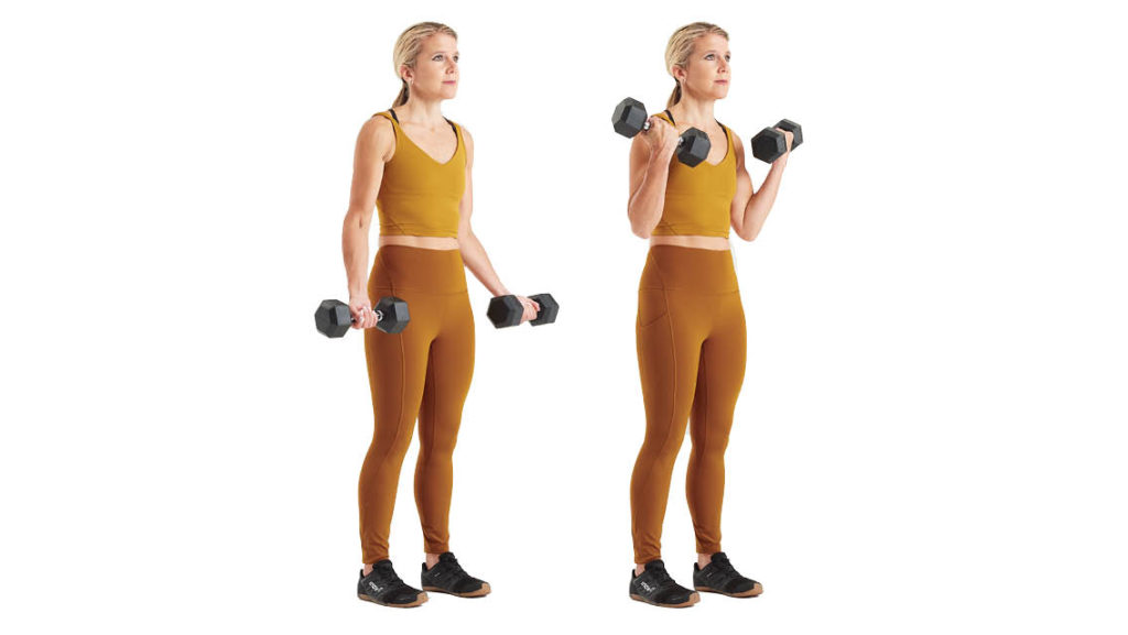 Cách thực hiện gập tạ tay trước cho người trên 40 tuổi.