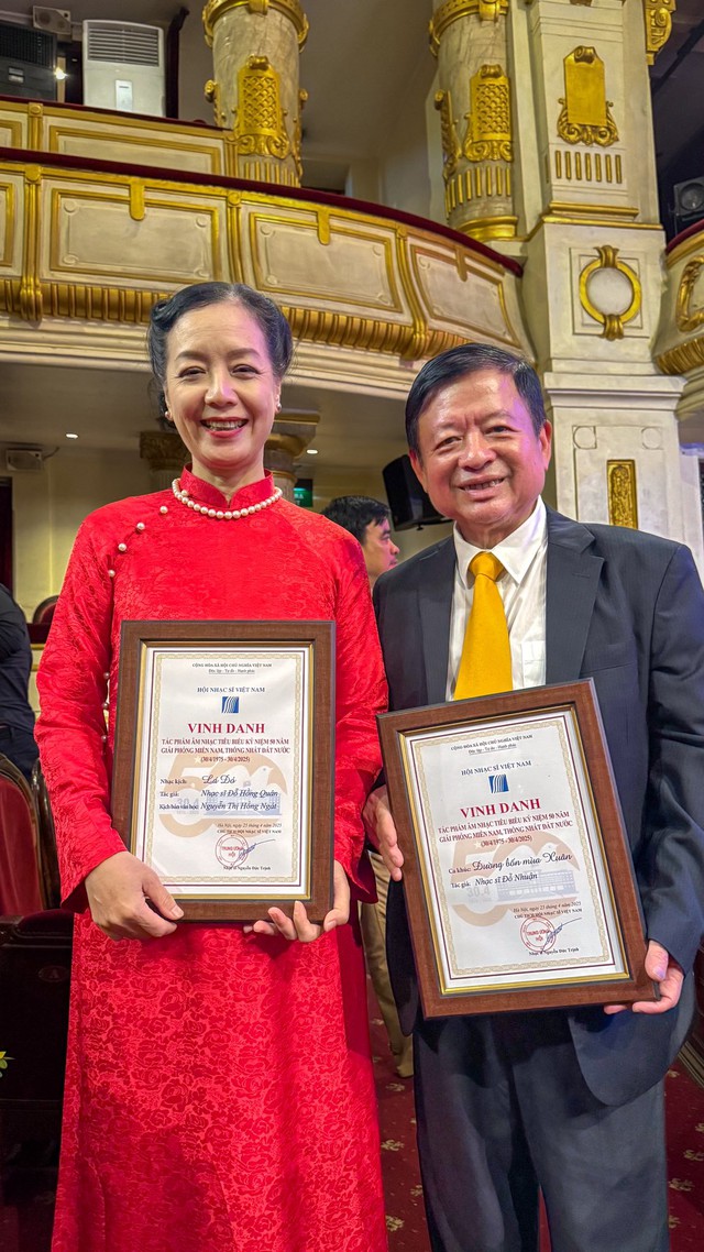 Vợ chồng NSƯT Chiều Xuân và nhạc sĩ Đỗ Hồng Quân.