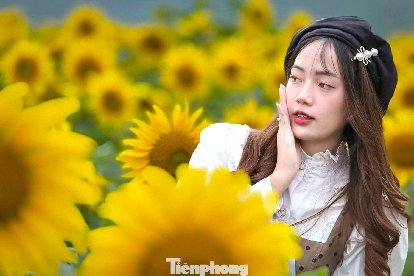 Chúng mình xuất phát từ 3 giờ sáng để có thể đến chiêm ngưỡng đồi hoa hướng dương ở Nghệ An. Đây thực sự là đồi hoa hướng dương lớn nhất Việt Nam. Khi đặt chân đến cánh đồng hoa hướng dương, chúng mình không khỏi choáng ngợp trước khung cảnh vàng rực trải dài tít tắp. Giữa không gian mênh mông, từng luống hoa bung nở rực rỡ dưới nắng tạo nên background “sống ảo” đẹp như tranh. Đứng giữa cánh đồng hoa mới thấy hết sự kỳ vĩ và bình yên”, bạn Nguyễn Thùy Linh (25 tuổi, trú TP Hà Nội) chia sẻ.