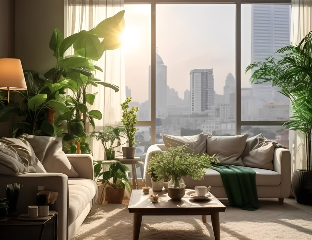 Kh&ocirc;ng gian xanh trong nh&agrave; v&agrave; ban c&ocirc;ng, c&acirc;y cối khỏe mạnh phản &aacute;nh năng lượng sống t&iacute;ch cực. Ảnh: Baidu