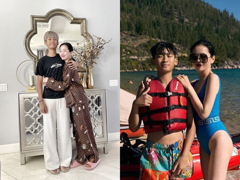 Kỳ Anh phát triển chiều cao rất nhanh, hiện đã vượt xa mẹ.